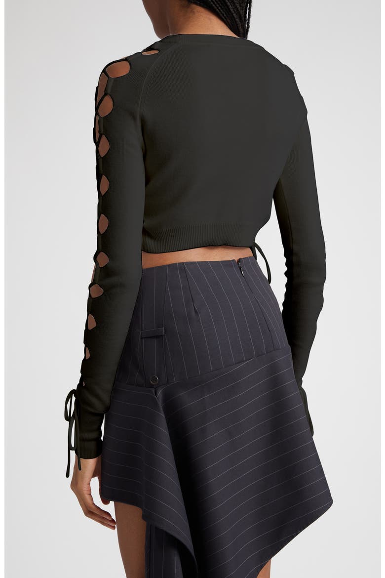 Lace Sleeve Detail Merino Wool Blend Crop Sweater, Alternate, color, BLACK