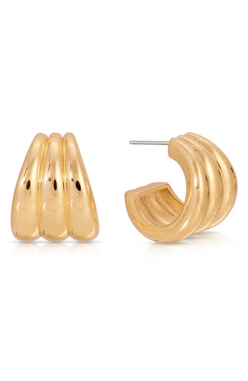 Ettika Triple Ribbed Huggie Hoop Earrings In Gold