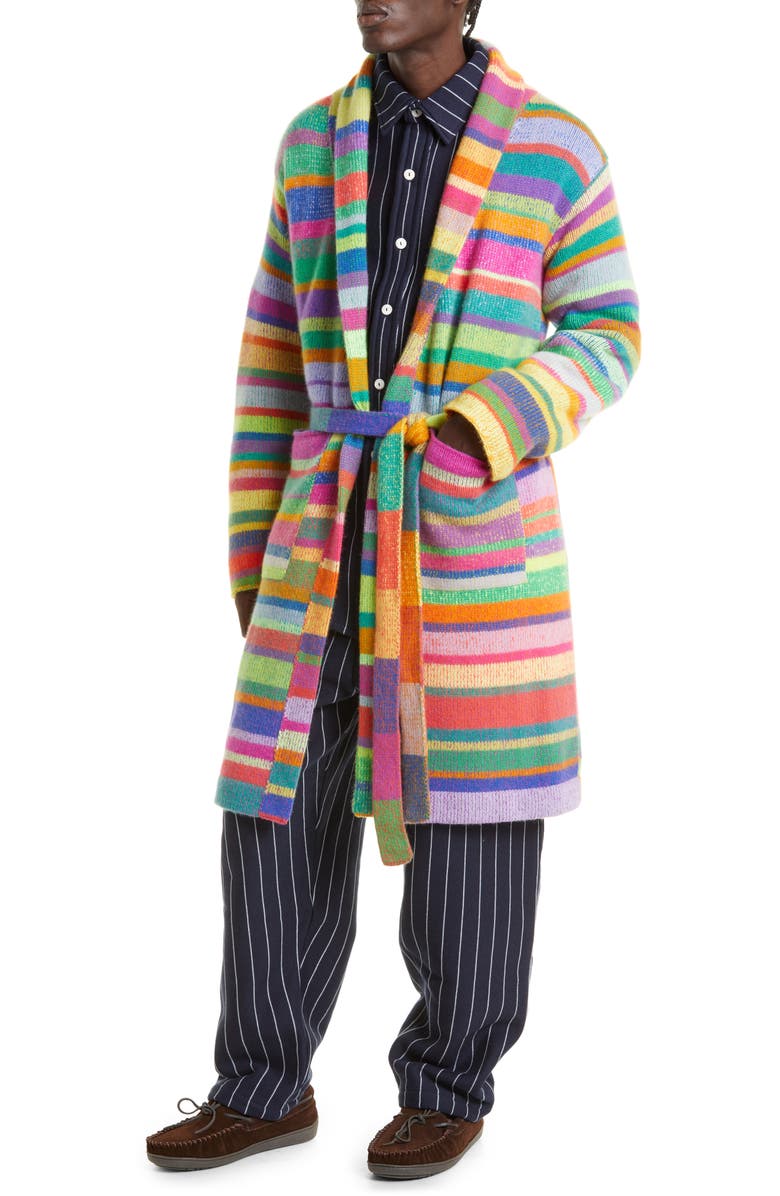 The Elder Statesman Stripe Cashmere Robe, Alternate, color,