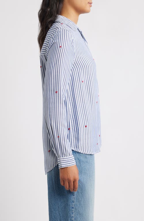 Beachlunchlounge Kaylee Heart Stripe Long Sleeve Button-up Shirt In Blue