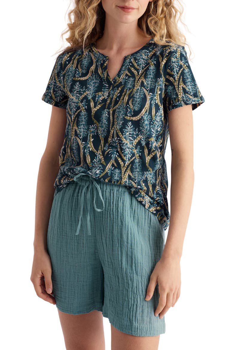 Waterflow Floral Print Organic Cotton Top, Main, color, RED HOT POKER MARITIME