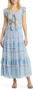 ALICIA BELL Cutout Tie Front Cotton & Silk Cover-Up Maxi Dress