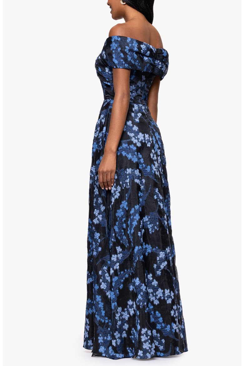 Embroidered Floral Off the Shoulder Gown, Alternate, color, BLUE/ MULTI