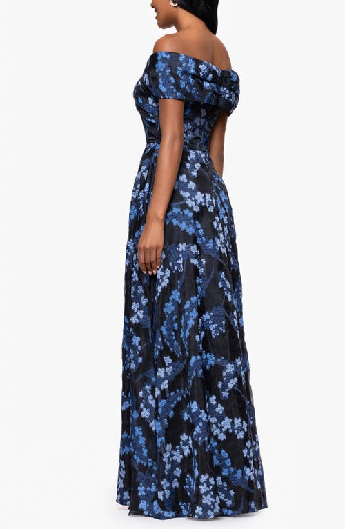 Betsy & Adam Embroidered Floral Off The Shoulder Gown In Multi
