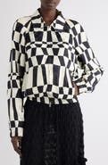 Dries Van Noten Optical Squares & Polka Dot Satin Bomber Jacket