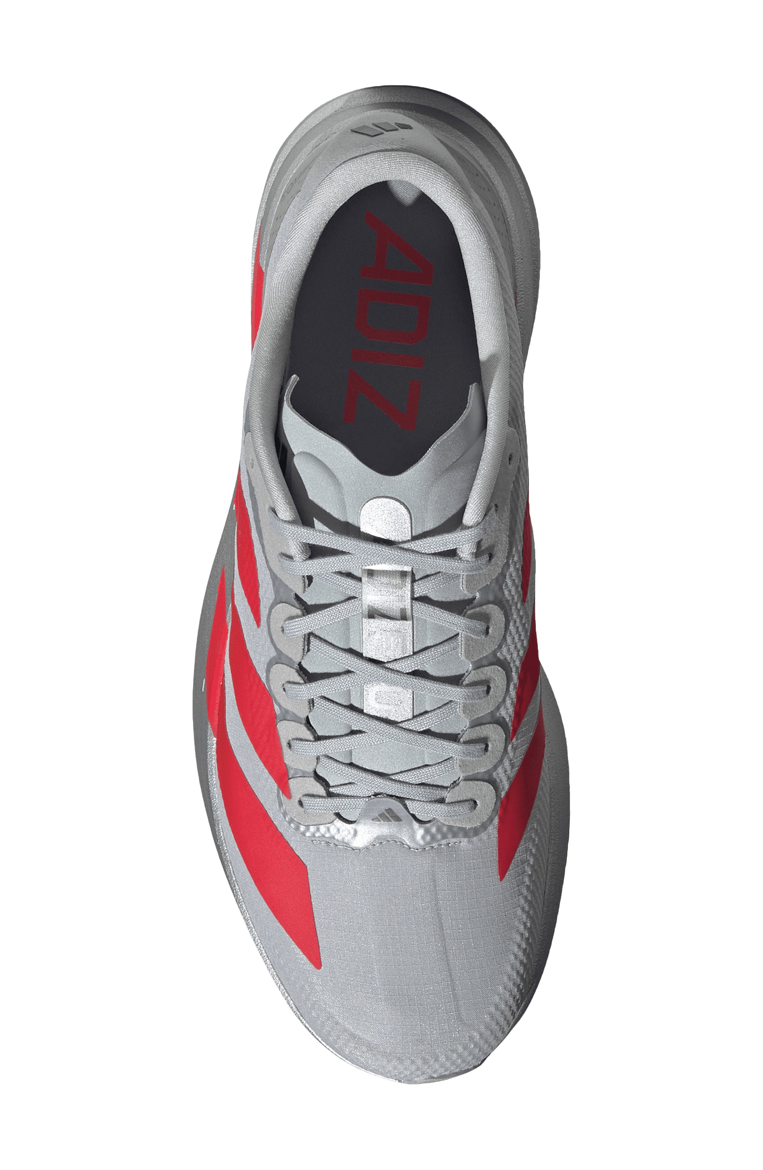 adidas Adizero Evo SL Running Shoe, Alternate, color, Silver / Red/ Iron