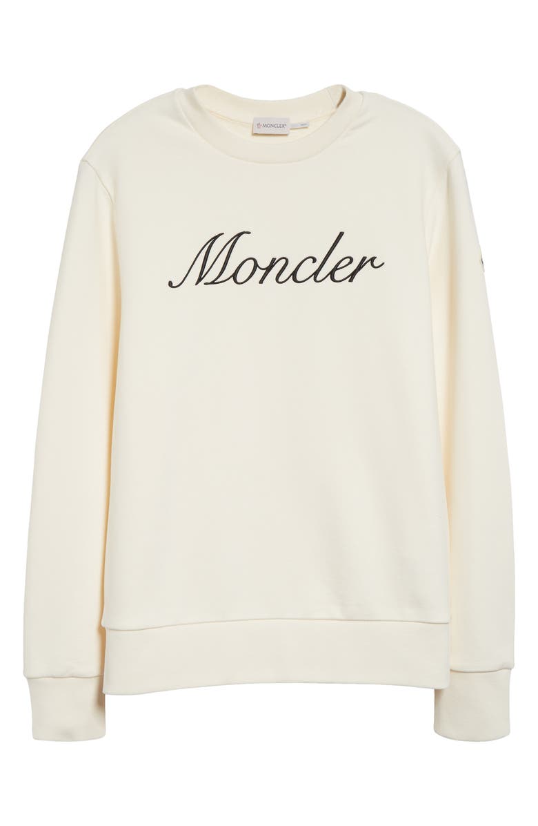 Moncler Embroidered Logo Sweatshirt, Alternate, color, Silk White