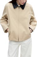 MANGO Cotton Jacket with Faux Leather Collar