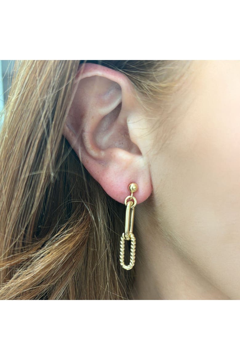 Double Link Textured Paperclip Drop Earrings, Alternate, color, Yellow Gold