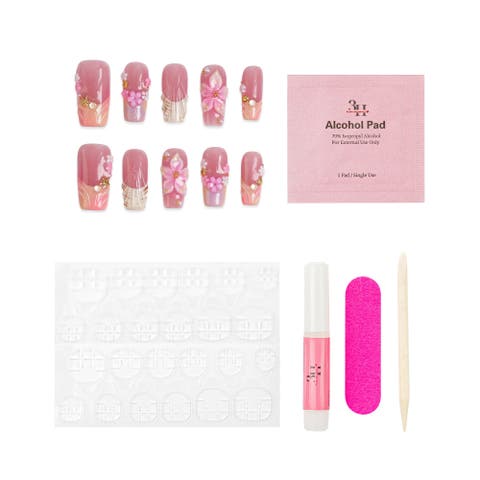 Rosy Garden - Long Square Press-on Nails