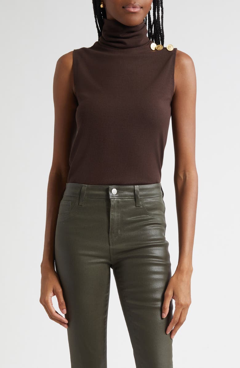 L'AGENCE Ceci Sleeveless Turtleneck Sweater, Main, color, Coffee Bean