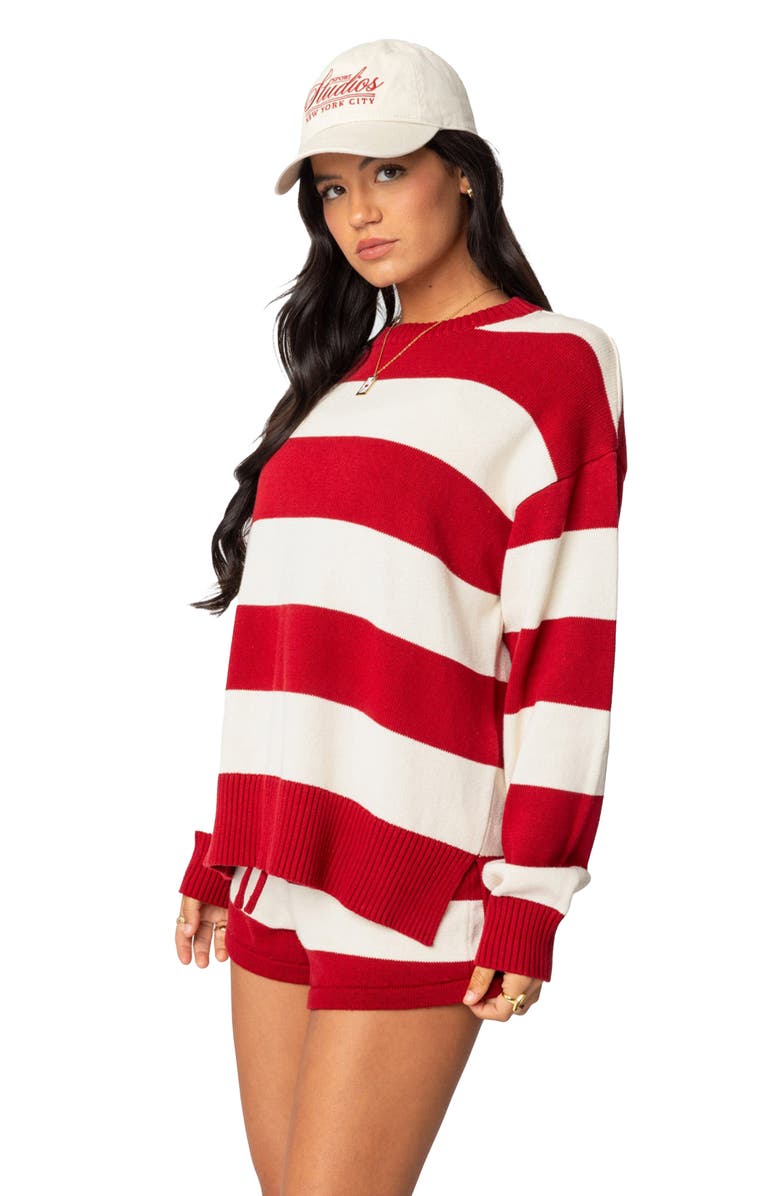 EDIKTED Riley Stripe Oversize Sweater, Alternate, color, Burgundy-And-Cream