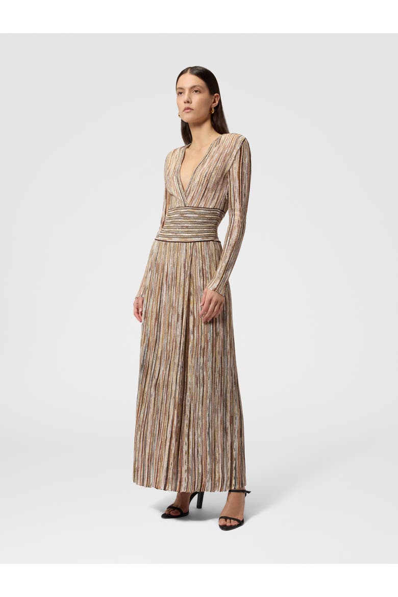 Long Ribbed Viscose-blend Dress With Sequins, Alternate, color, Gold& Brown
