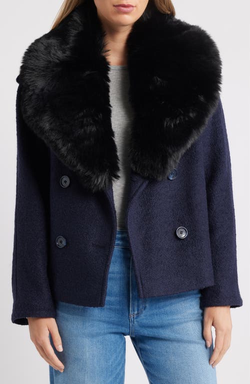 Sam Edelman Peacoat With Removable Faux Fur Collar In Blue