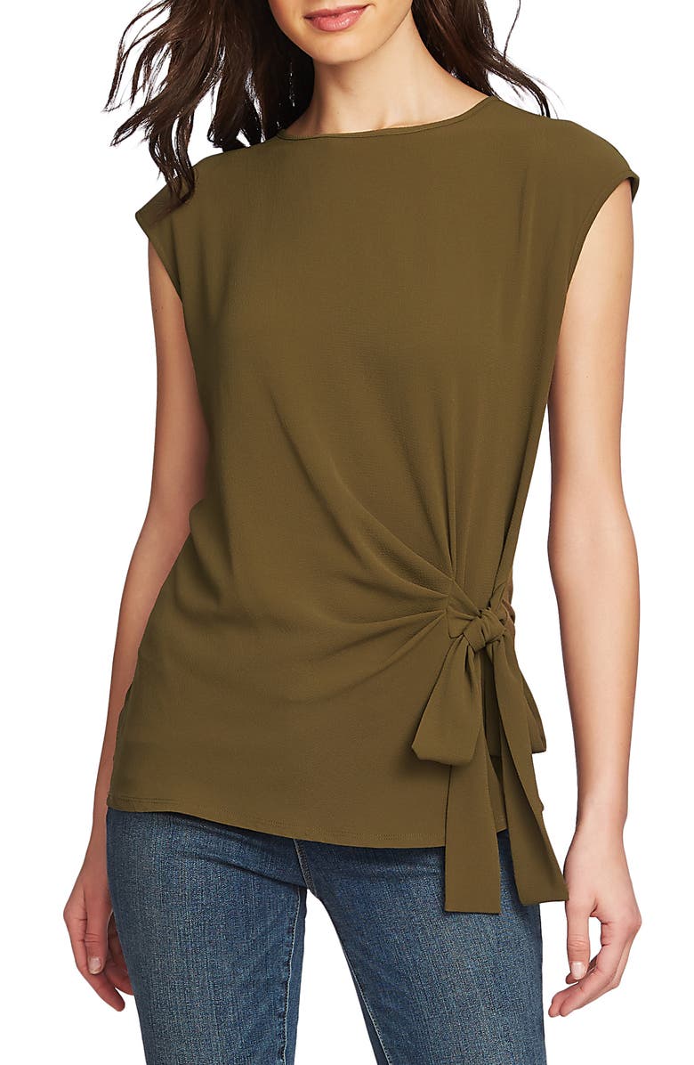 Vince Camuto Mixed Media Side Tie Top, Main, color, 