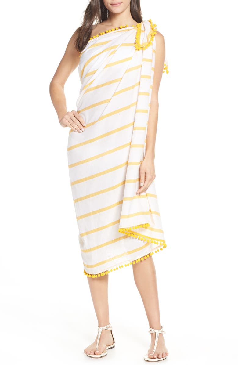 Red Carter Pompom Sarong, Alternate, color,