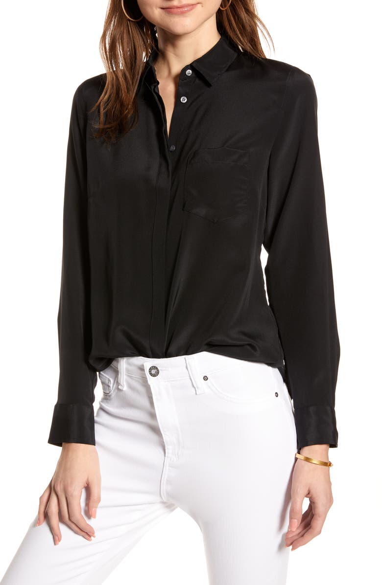 J.Crew Silk Button-Up Shirt, Main, color,
