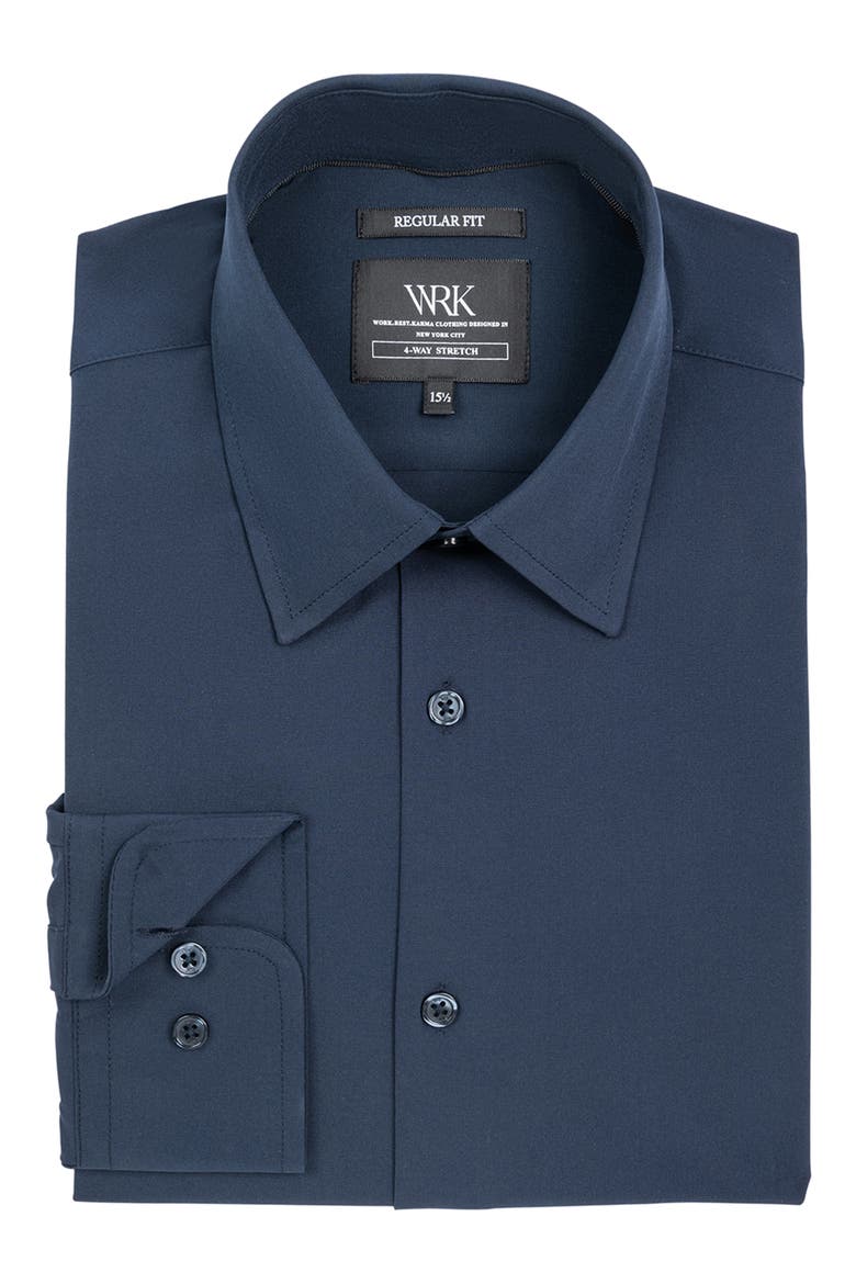 Regular Fit Solid Performance Dress Shirt, Alternate, color, NAVY