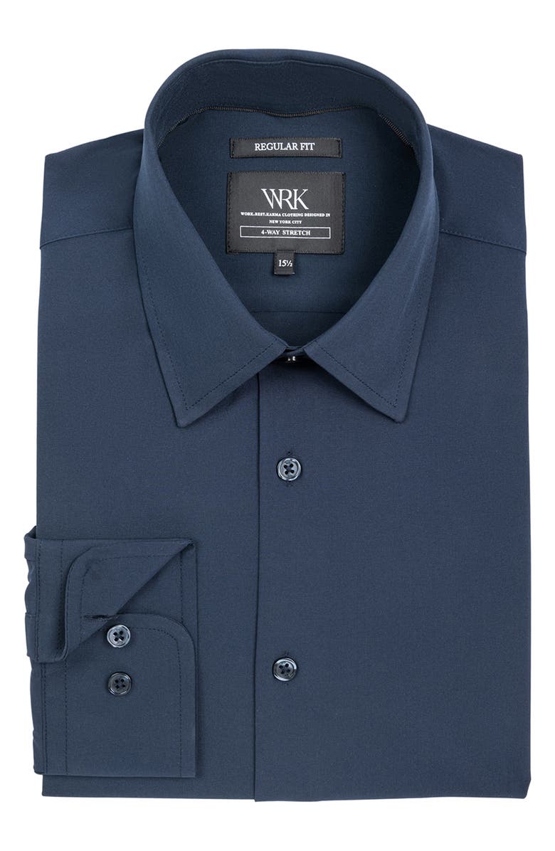 W.R.K Regular Fit Solid Performance Dress Shirt, Alternate, color, Navy