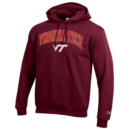 CHAMPION CHAMPION  MAROON VIRGINIA TECH HOKIES ARCHED LOGO FLEECE PULLOVER HOODIE