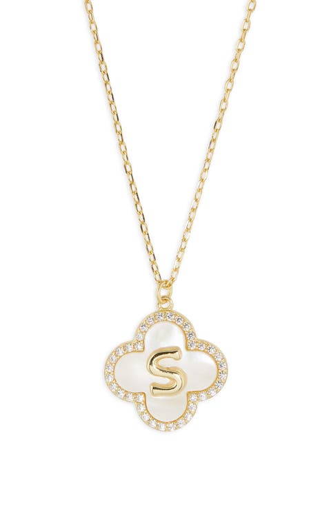 Clover Mother-of-Pearl Initial Pendant Necklace