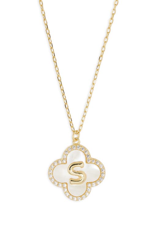 Argento Vivo Sterling Silver Clover Mother-of-pearl Initial Pendant Necklace In Gold