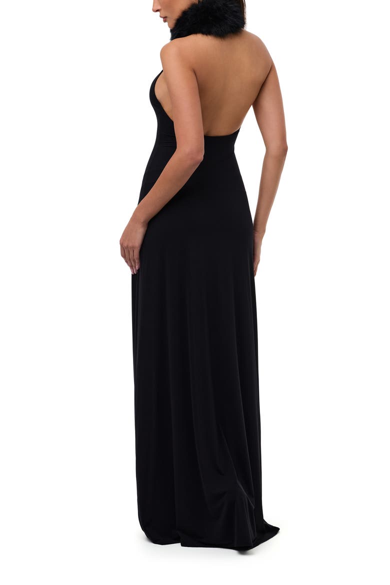 Halter Dress with Removable Faux Fur Collar, Alternate, color, BLACK