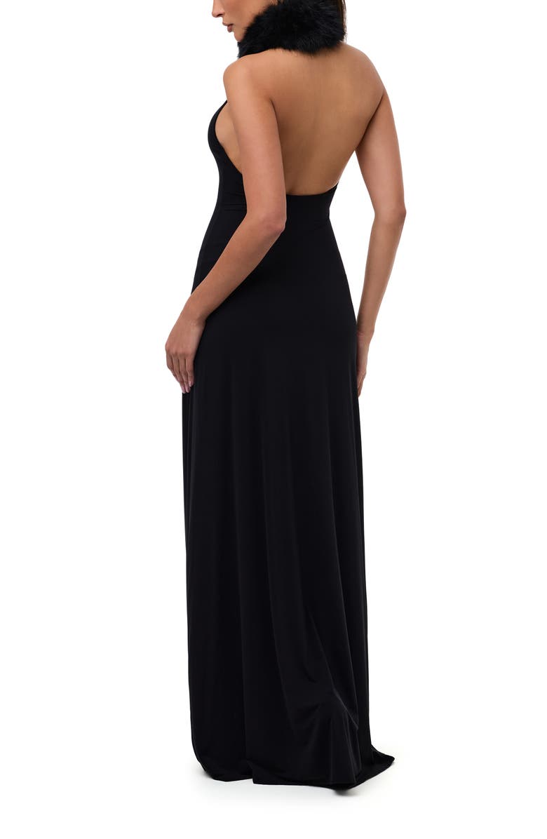 Naked Wardrobe Halter Dress with Removable Faux Fur Collar, Alternate, color, Black