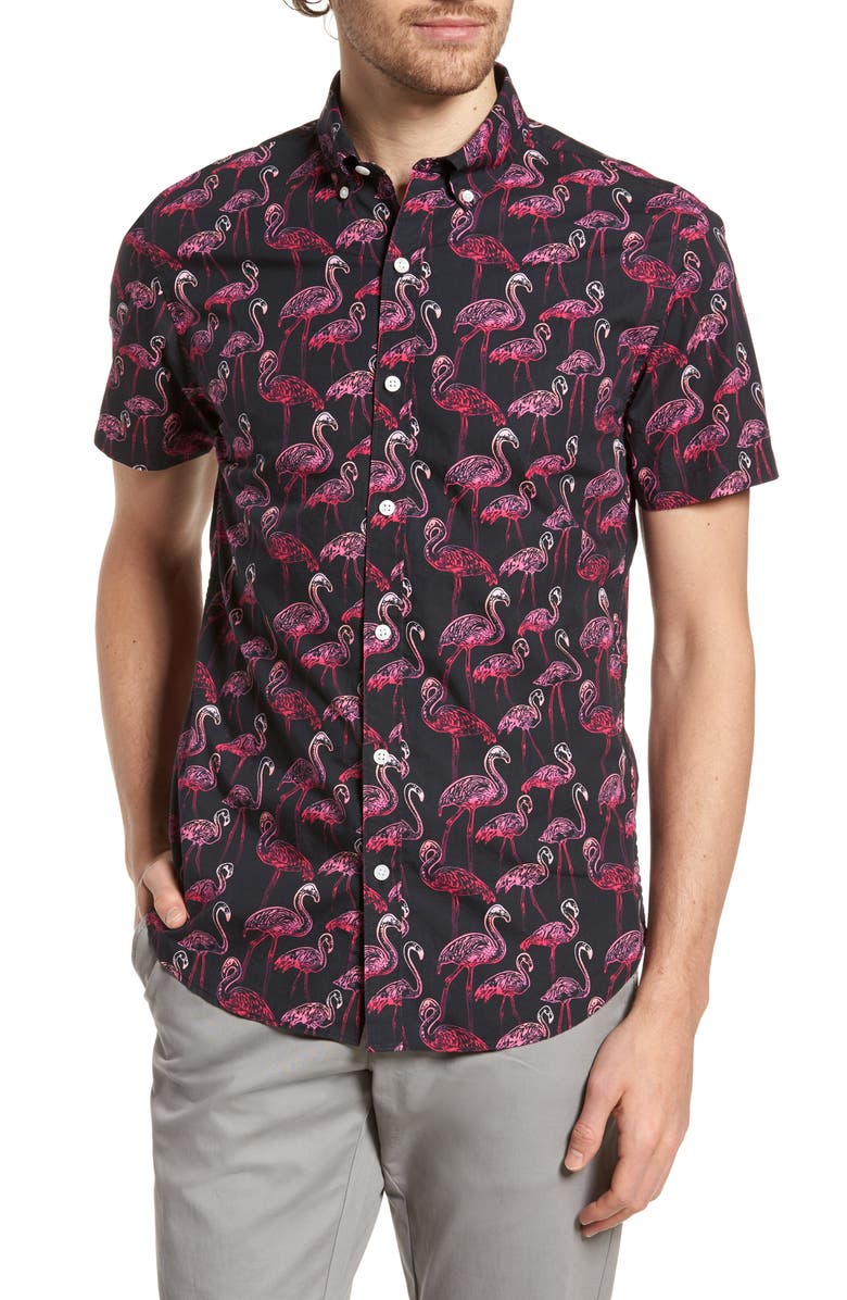 Bonobos Slim Fit Flamingo Print Sport Shirt, Main, color,
