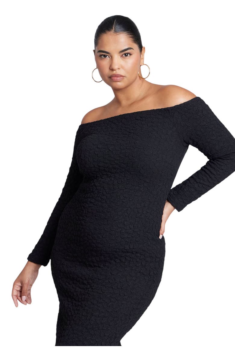 Off Shoulder Textured Dress, Alternate, color, BLACK ONYX