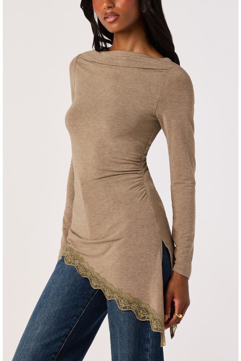 Fiona Lace-Trimmed Asymmetrical Hem Top, Alternate, color, TAUPE