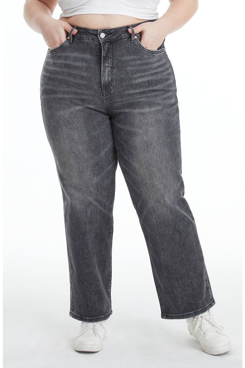 High Waist Straight Leg Jeans, Main, color, BLACK STONE