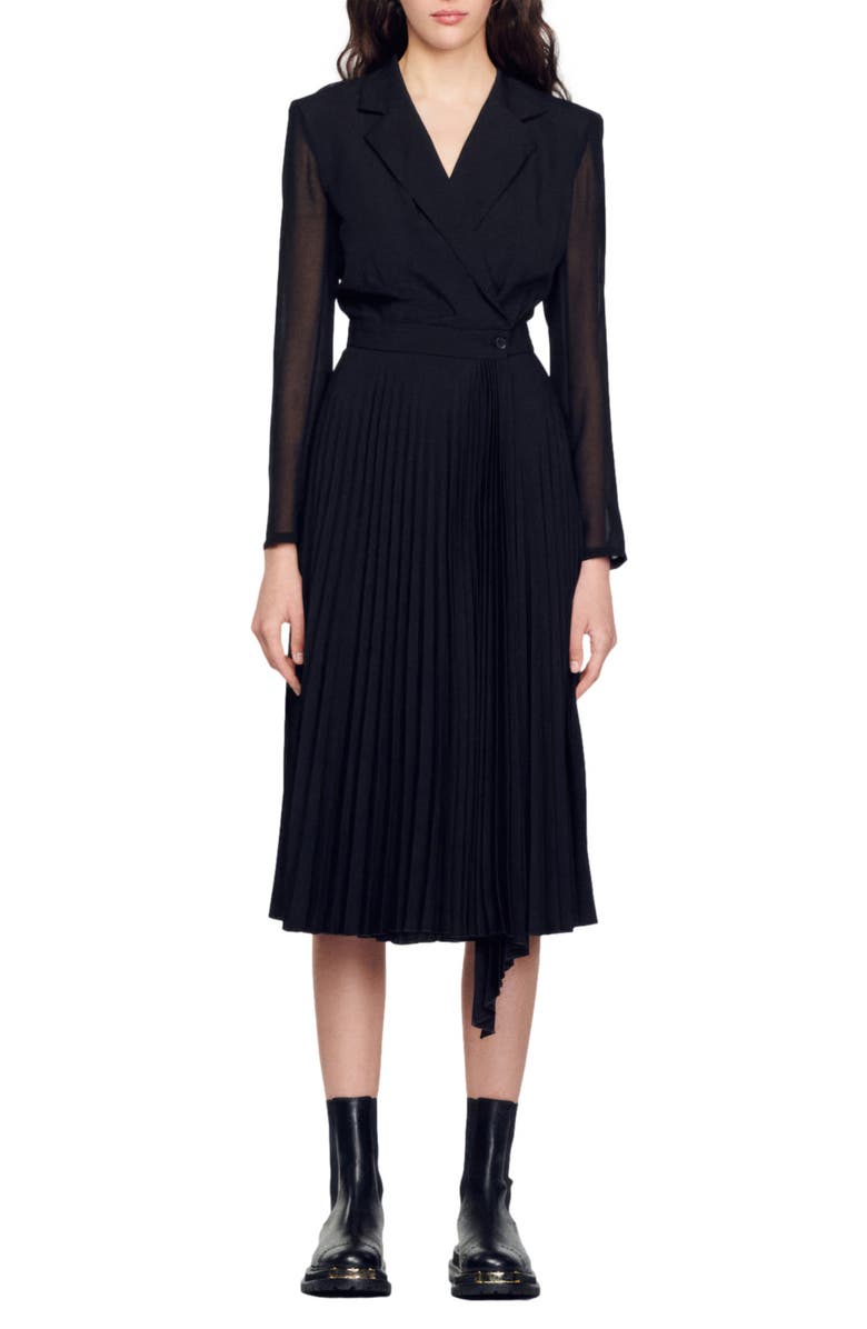 SANDRO House Midi Wrap Dress, Main, color, 