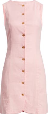 Open Edit Button Front Linen Blend Dress