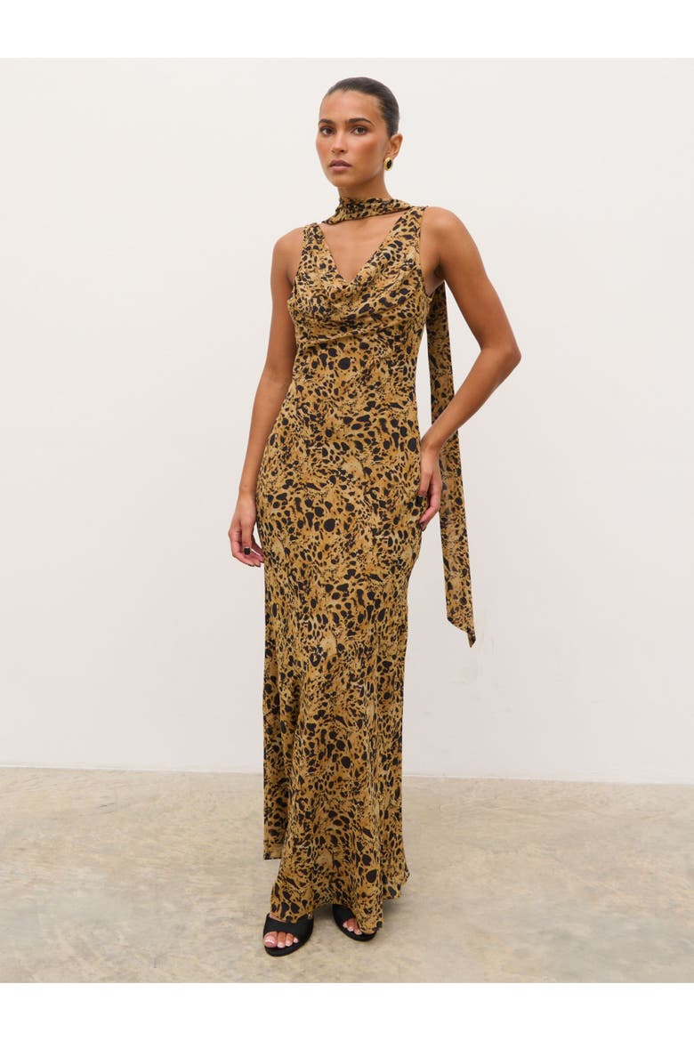 Arden Cowl Maxi Dress, Alternate, color, Abstract Leopard
