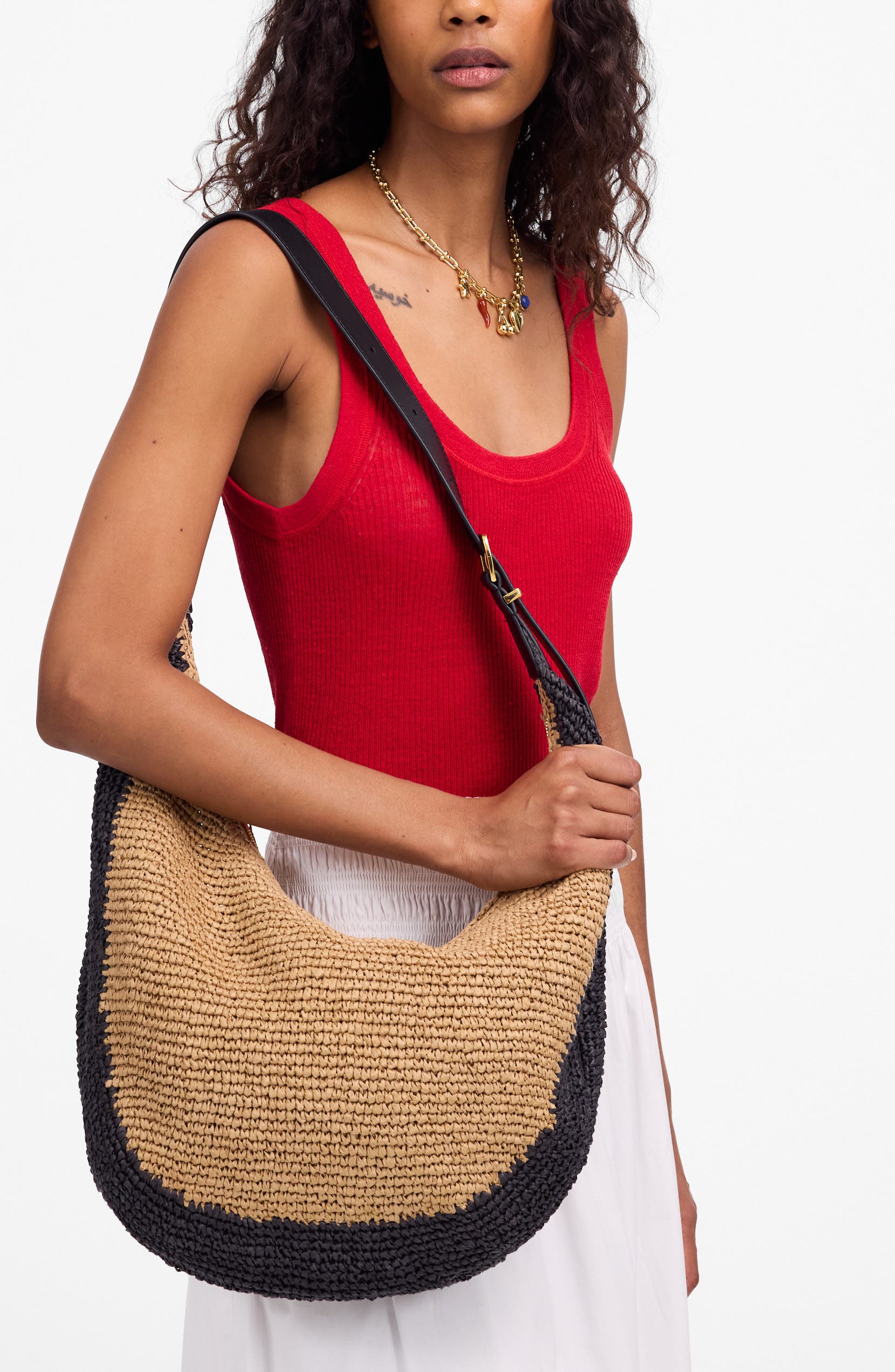Madewell Essential Curve Shoulder Bag, Alternate, color, Natural Multi