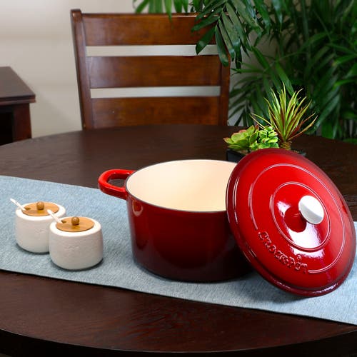 Crock-pot 7 Quart Round Cast Iron Dutch Oven In Red