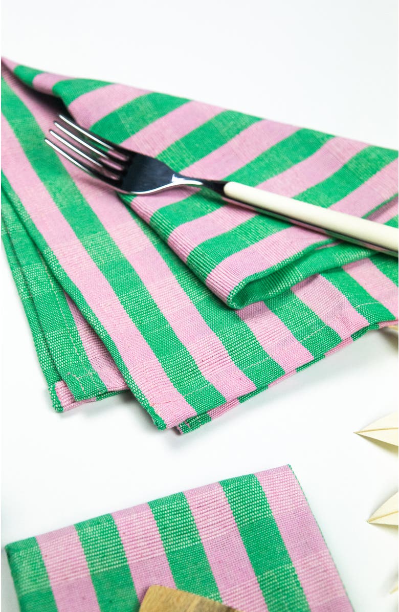 Archive New York Handwoven Colorful Striped Cotton Napkins, Set of 4, Alternate, color, Pink And Green