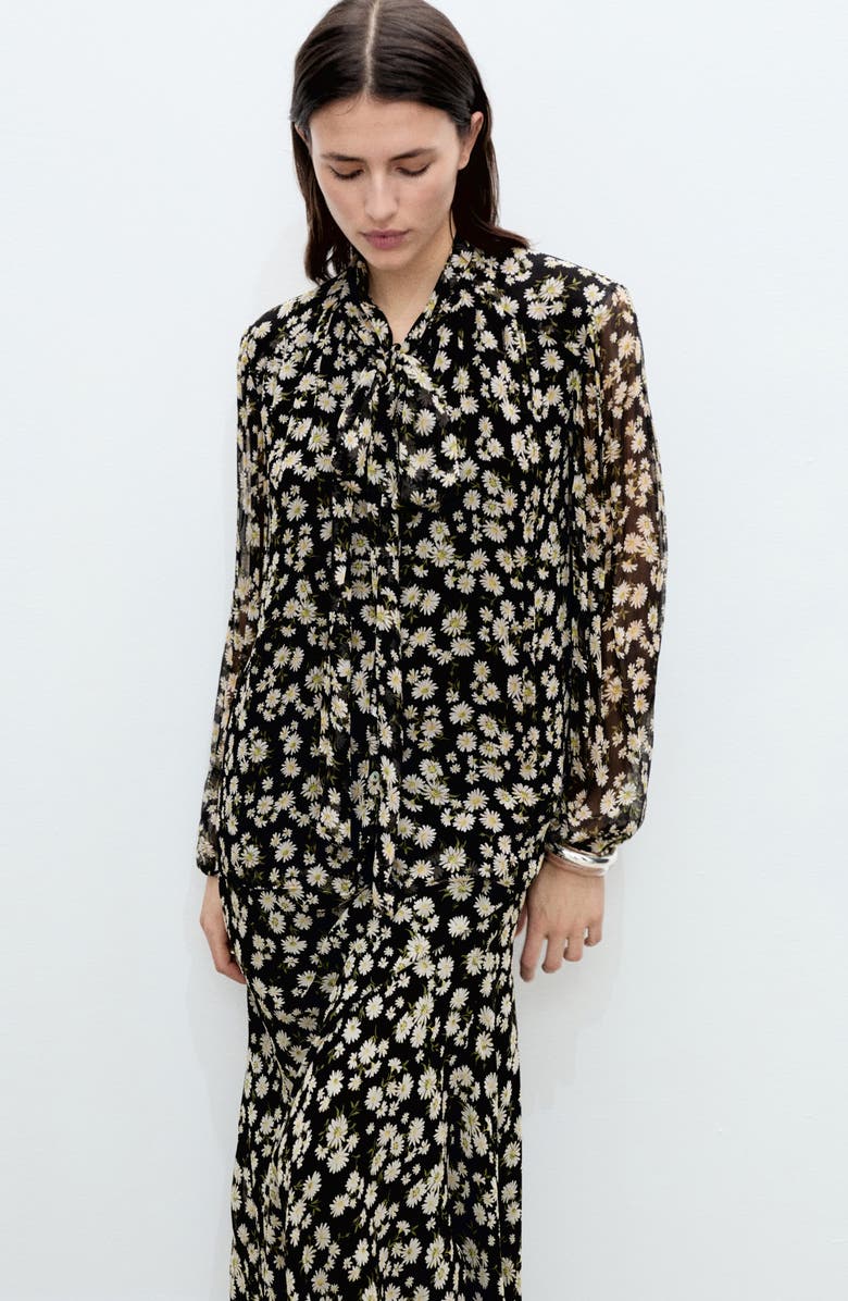 MANGO Belle Floral Chiffon Midi Skirt, Alternate, color, Black