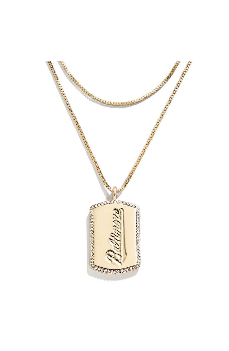 WEAR by Erin Andrews x Baublebar Baltimore Orioles Dog Tag Necklace, Main, color, Gold