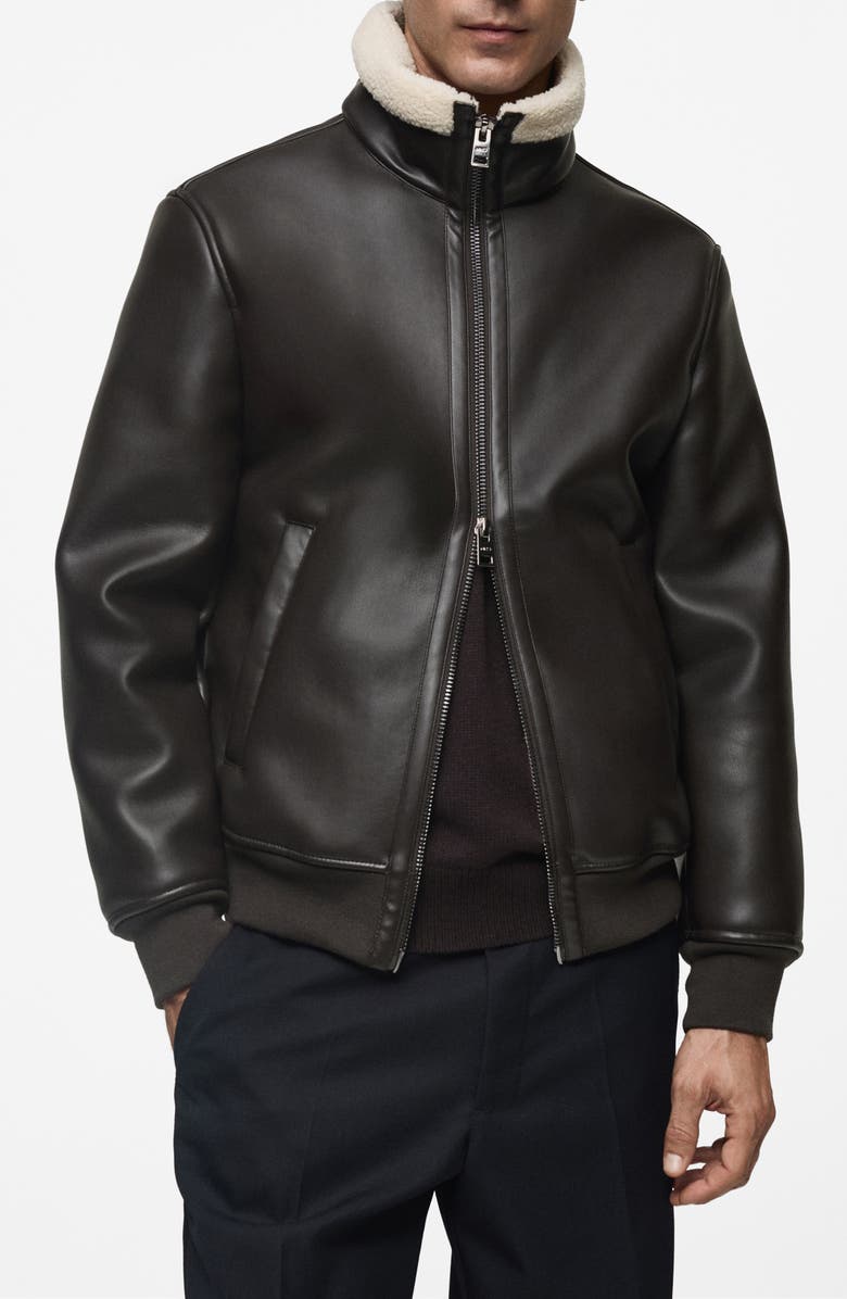 MANGO Faux Shearling Bomber Jacket, Main, color, 