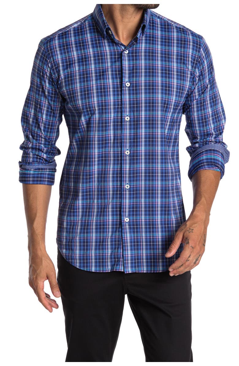 Bugatchi Check Print Shaped Fit Shirt, Main, color,