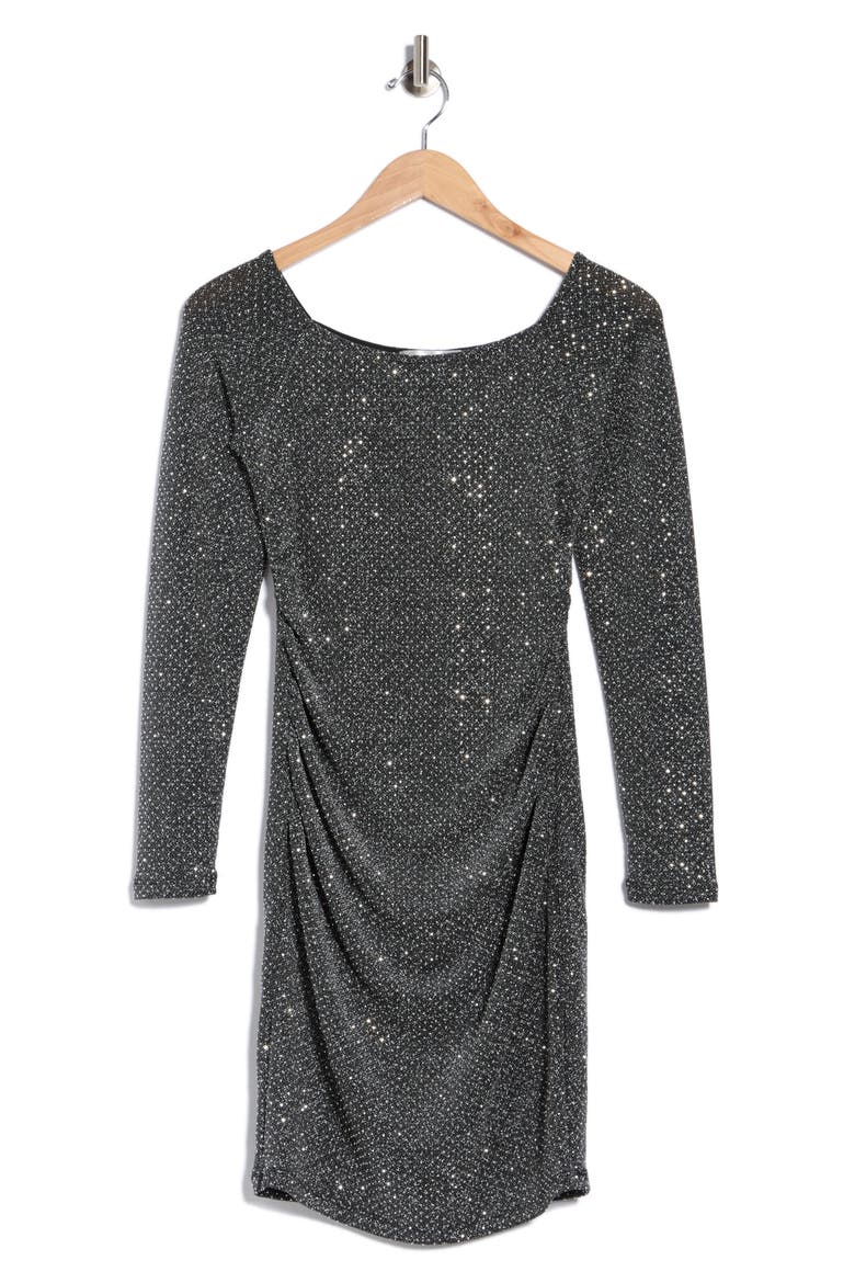 Off the Shoulder Metallic Minidress, Main, color, BLACK SILVER