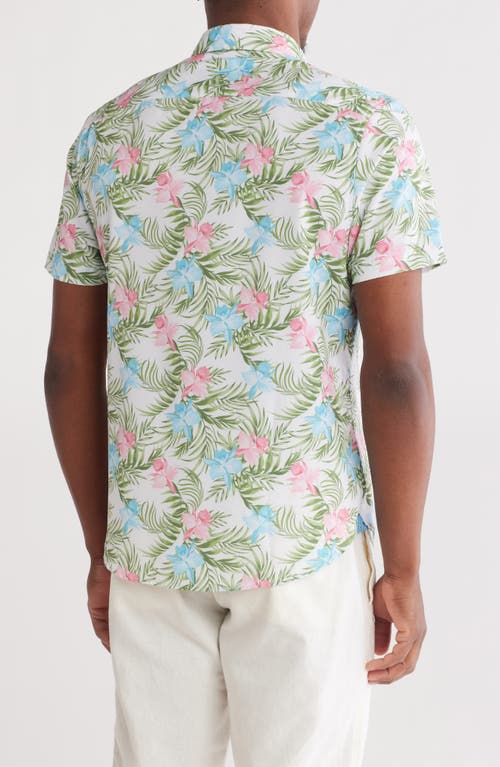 Construct Tropical Short Sleeve Button Front Shirt In White/green