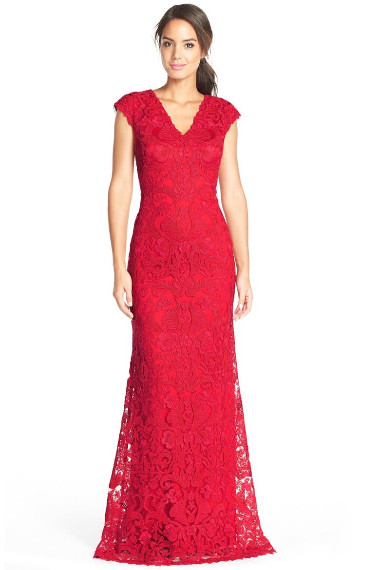 Corded Lace A-Line Gown, Main, color, FLAME