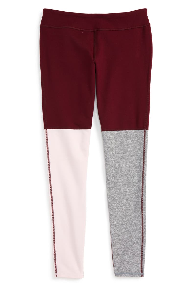 Tricolor Performance Leggings, Main, color, BURGUNDY MAVEN