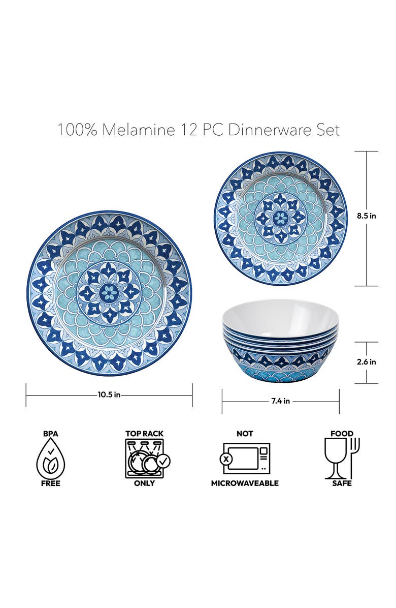 TarHong Blue Fontana Set of Twelve Melamine Dinnerware Set, Alternate, color,