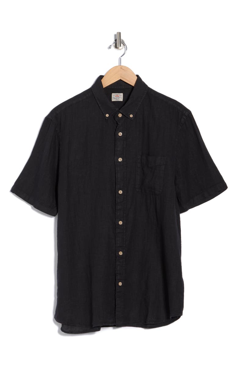 Faherty Laguna Short Sleeve Linen Button-Down Shirt, Alternate, color, Ridge Black