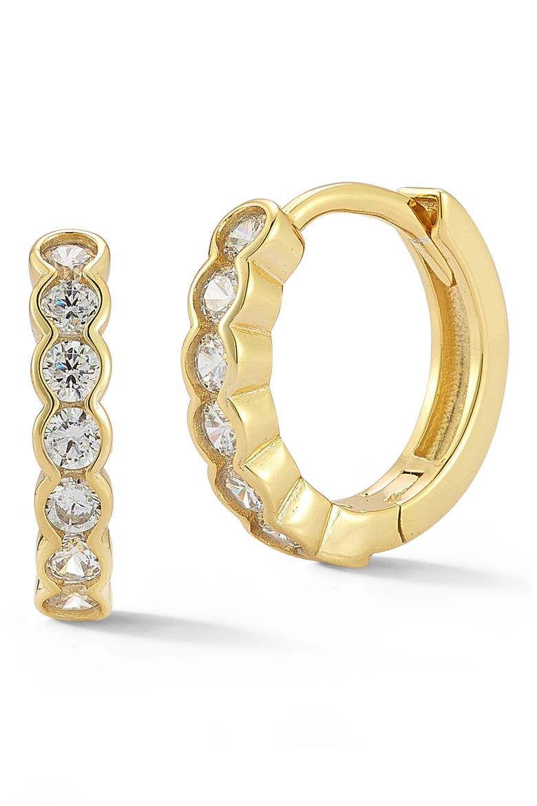 Bezel Cubic Zirconia Huggie Hoop Earrings, Main, color, GOLD