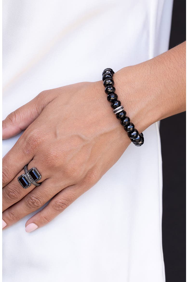 Spinel 10MM Bead Bracelet With Silver And Black Diamond Rondelles, Alternate, color, Spinel / Sterling Silver